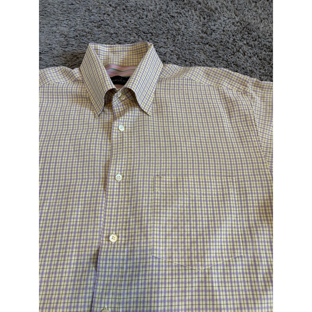 BUGATCHI Polo Shirt Checkered Plaid Casual Colorful Button Down Mens L EUC Large